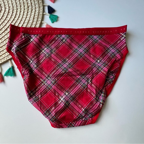Victoria's Secret Cotton High-Leg Brief Panty Foil Lipstick Lovely Plaid S NEW - Picture 3 of 3